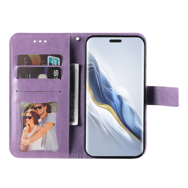 Læder Cover Honor Magic 6 Pro Telefon Etui Blomstermønster Med Rem