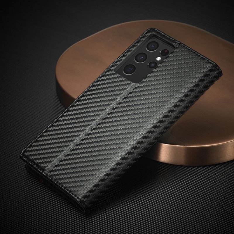 Flip Cover Samsung Galaxy S21 Ultra 5G Carbon Fiber Læder Effekt - M2