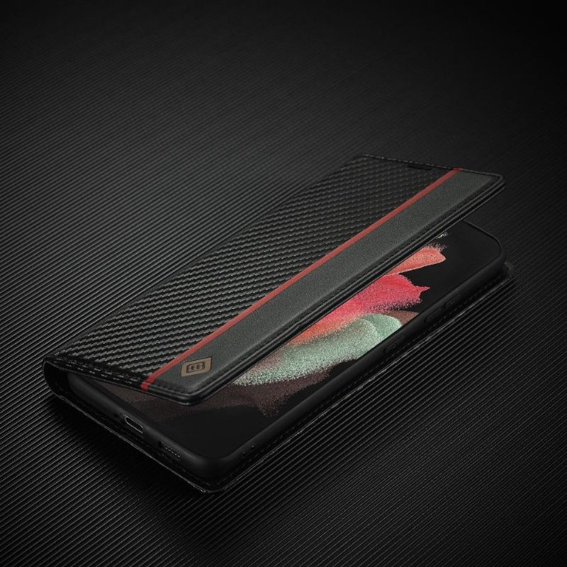 Flip Cover Samsung Galaxy S21 Ultra 5G Carbon Fiber Læder Effekt - M2