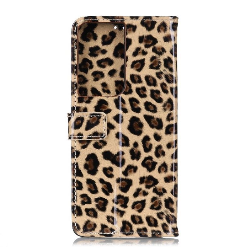 Flip Cover Samsung Galaxy S21 Ultra 5G Leopard I Imiteret Læder