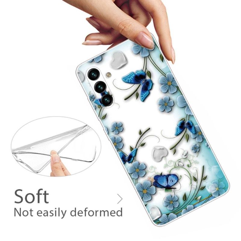 Cover Samsung Galaxy A13 5G Blå Sommerfugle Og Blomster