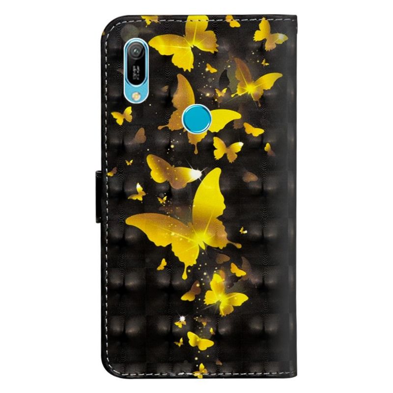 Flip Cover Huawei Y6 2019 Gyldne Sommerfugle