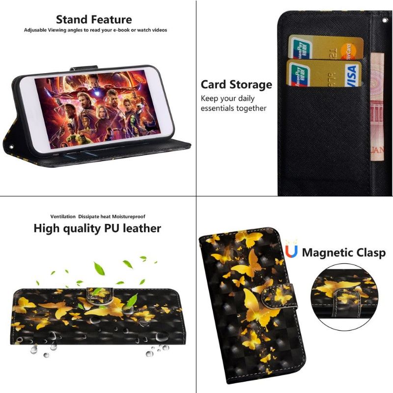 Flip Cover Huawei Y6 2019 Gyldne Sommerfugle