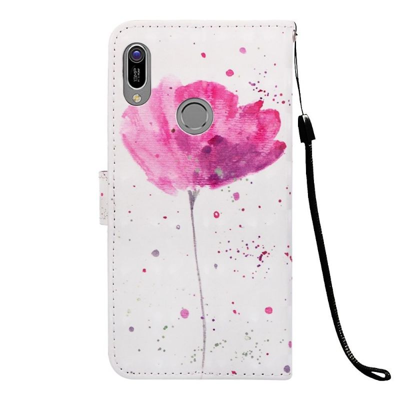 Flip Cover Huawei Y6 2019 Med Snor Lyserød Blomst