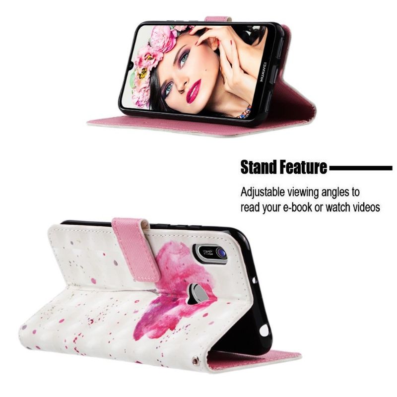 Flip Cover Huawei Y6 2019 Med Snor Lyserød Blomst