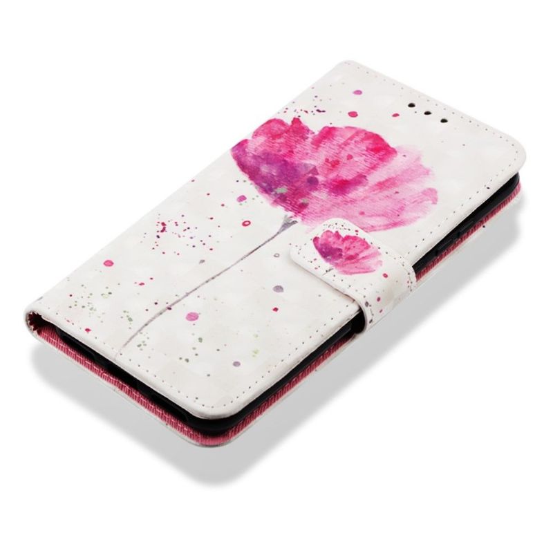 Flip Cover Huawei Y6 2019 Med Snor Lyserød Blomst