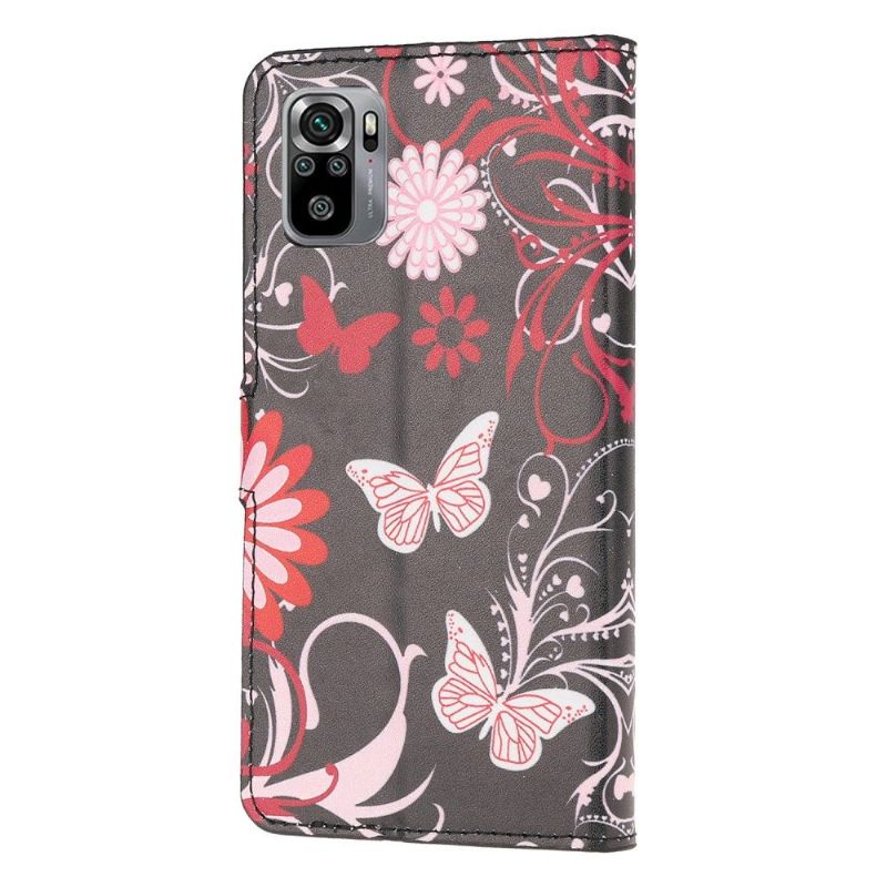 Flip Cover Xiaomi Redmi Note 10 Sommerfugle Og Blomster