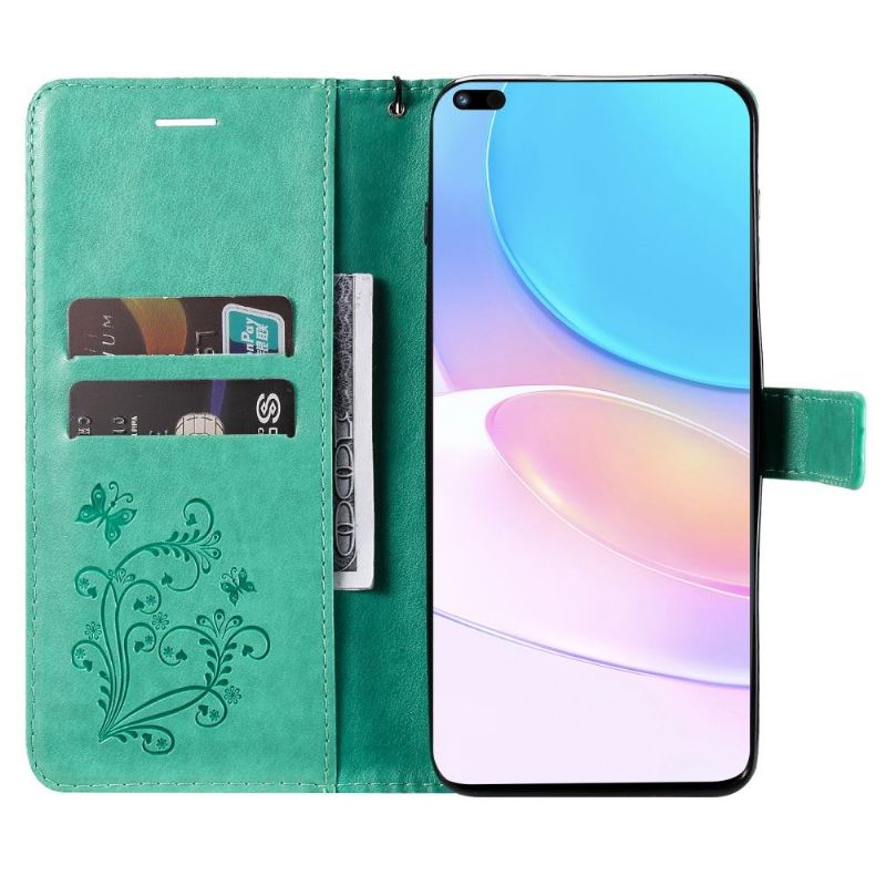 Flip Cover Honor 50 Lite / Huawei Nova 8i Hemming Supportfunktion Sommerfugle