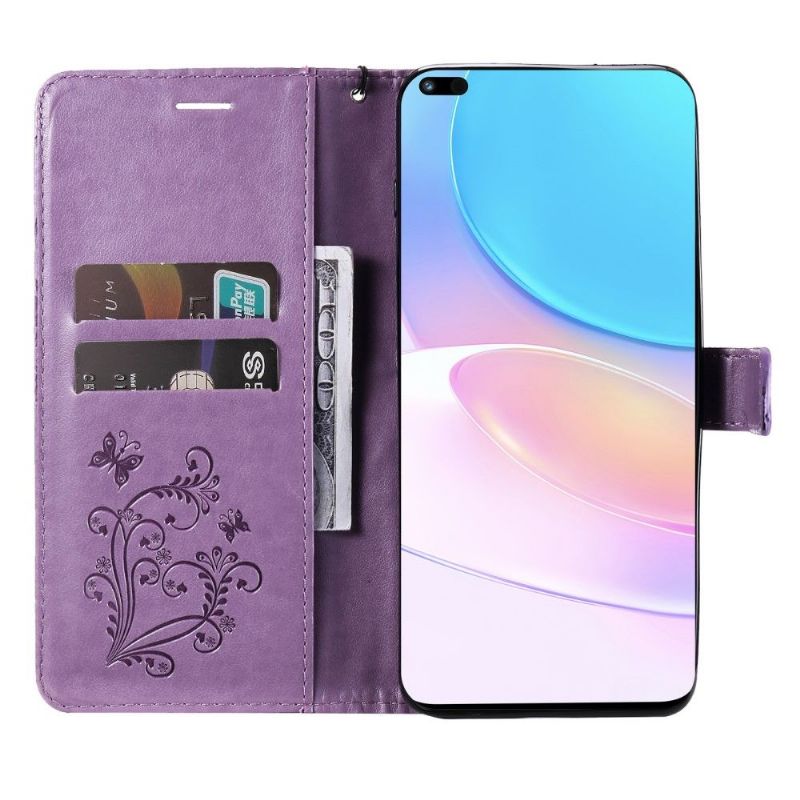 Flip Cover Honor 50 Lite / Huawei Nova 8i Hemming Supportfunktion Sommerfugle