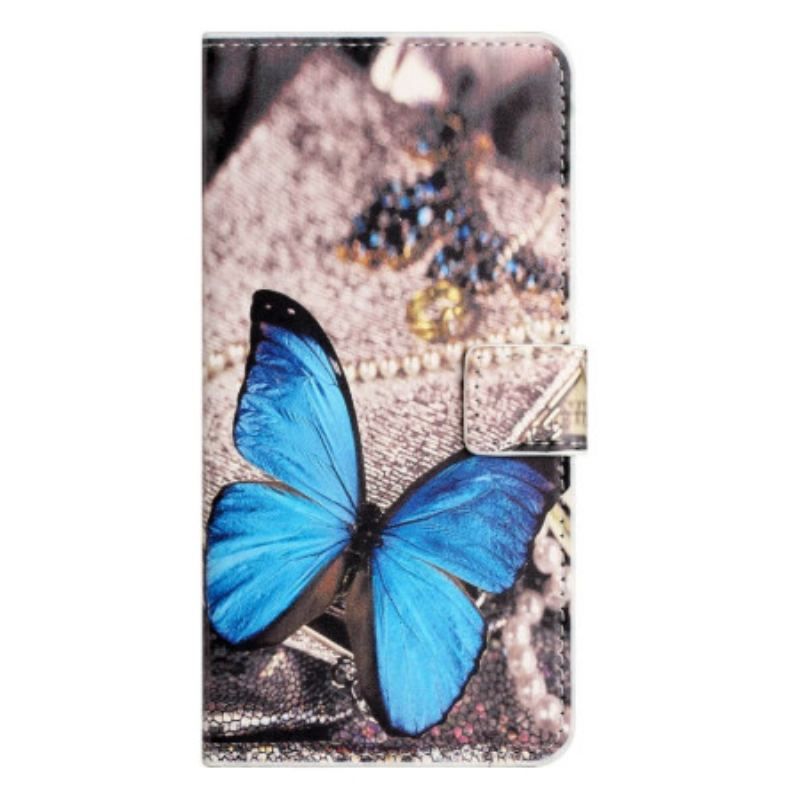 Flip Cover Samsung Galaxy A14 / A14 5G Blå Sommerfugl