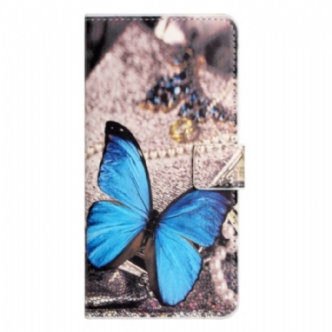 Flip Cover Samsung Galaxy A14 / A14 5G Blå Sommerfugl