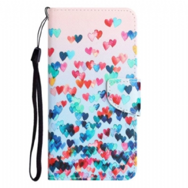 Flip Cover Samsung Galaxy A14 / A14 5G Med Snor Strappy Hearts Rain