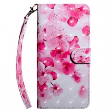 Flip Cover Samsung Galaxy A14 / A14 5G Med Snor Strappy Lyserøde Blomster