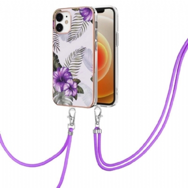 Cover iPhone 12 Mini Anti-fald Med Snor Eksotiske Blomster