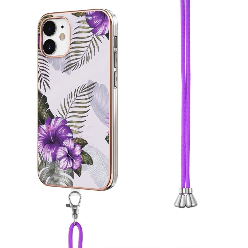 Cover iPhone 12 Mini Anti-fald Med Snor Eksotiske Blomster