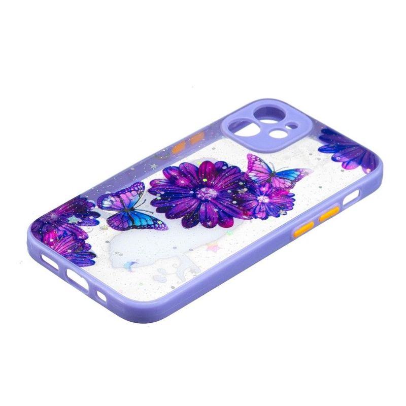 Cover iPhone 12 Mini Lilla Blomster Og Sommerfugle