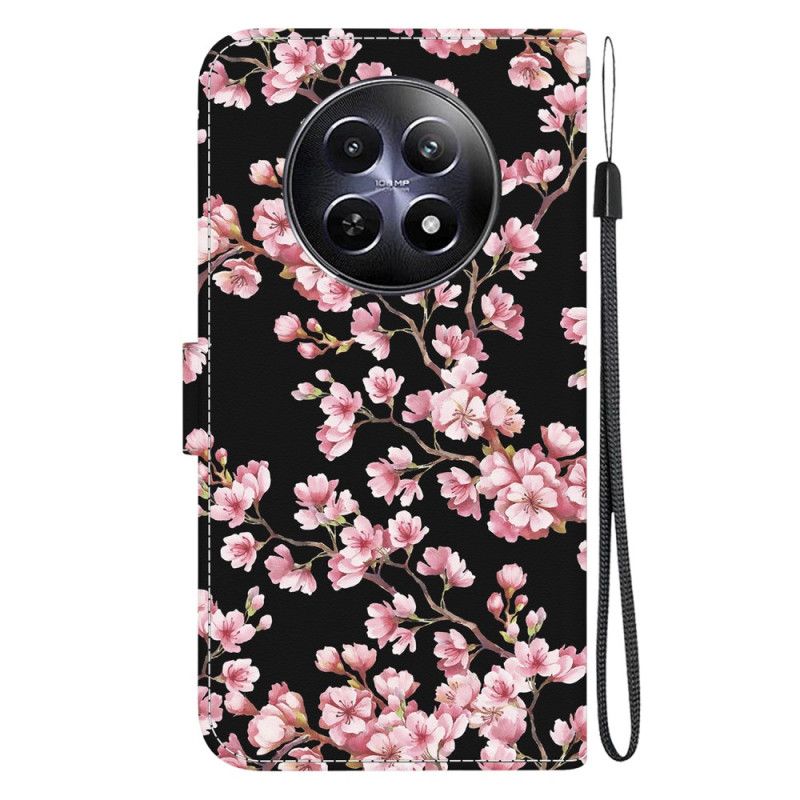 Læder Cover Realme 12 / 12x 5g Blommeblomster Med Rem