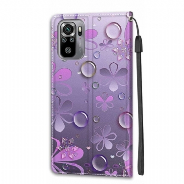 Flip Cover Xiaomi Redmi Note 10 4G / Note 10S Violet Blomster Illustration