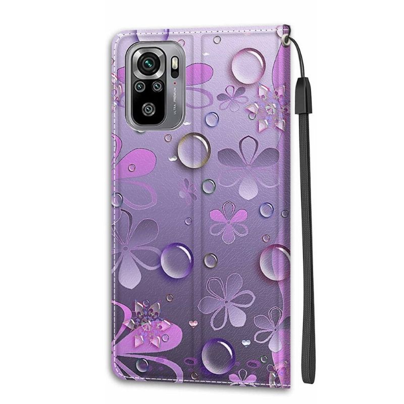 Flip Cover Xiaomi Redmi Note 10 4G / Note 10S Violet Blomster Illustration