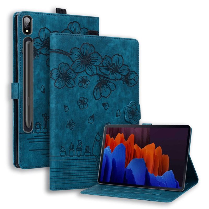 Flip Cover Samsung Galaxy Tab S9 Fe Plus Blomster Og Kattemønster