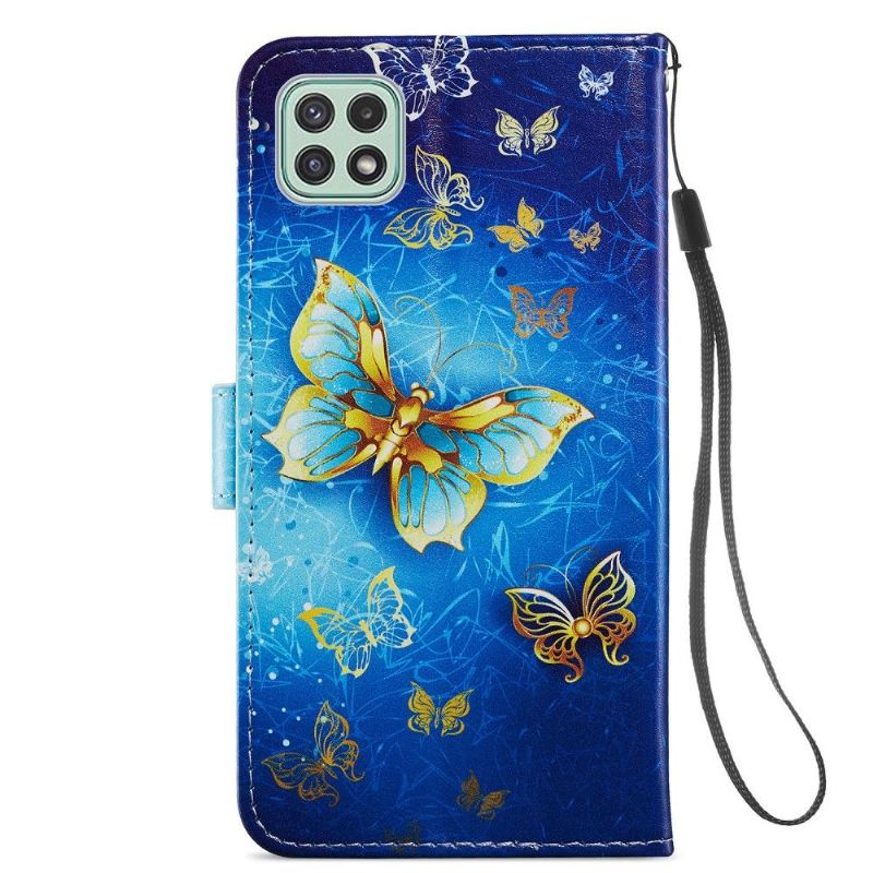 Flip Cover Samsung Galaxy A22 5G Gylden Sommerfugl