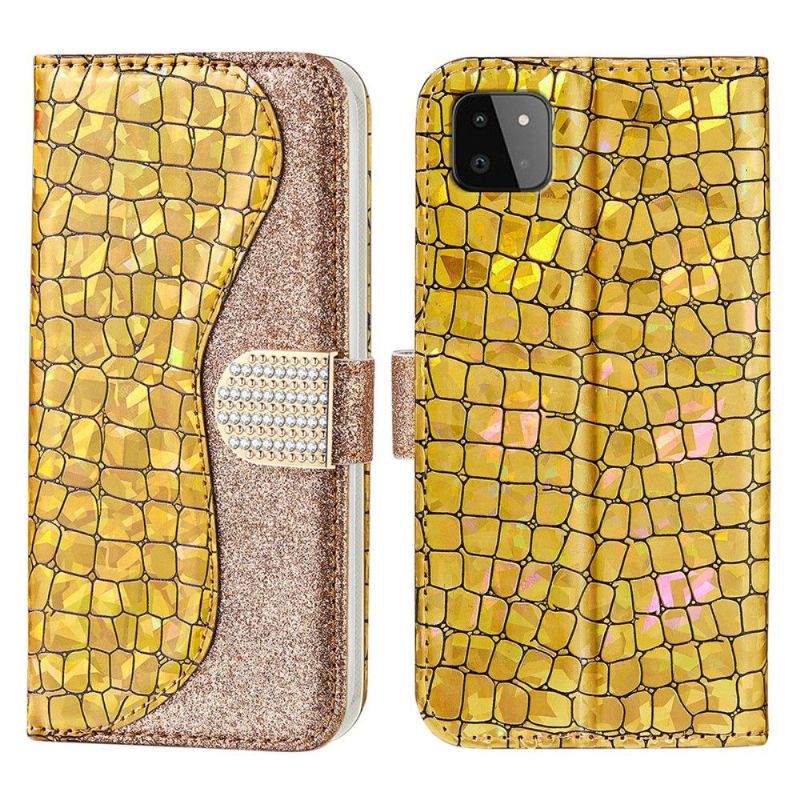 Læder Cover Samsung Galaxy A22 5G Original Luksus Croco-pailletter