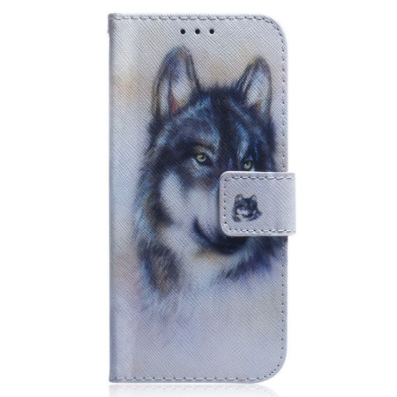 Flip Cover Xiaomi 13 Med Snor Strappy Aquarel Wolf