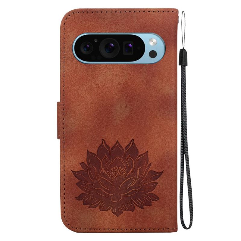 Læder Cover Google Pixel 9 Pro Xl Telefon Etui Lotus Med Rem