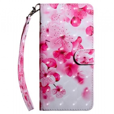 Læder Cover Google Pixel 9 Pro Xl Telefon Etui Rød Blomsterrem