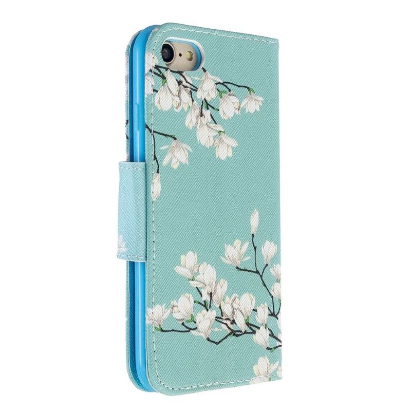 Læder Cover iPhone SE 2022 Original Hvide Blomster