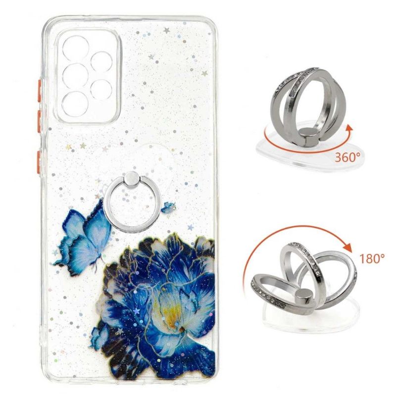 Cover Samsung Galaxy A72 4G / A72 5G Blå Blomster Og Sommerfugle Med Ring