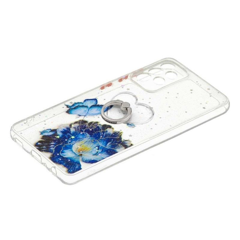 Cover Samsung Galaxy A72 4G / A72 5G Blå Blomster Og Sommerfugle Med Ring