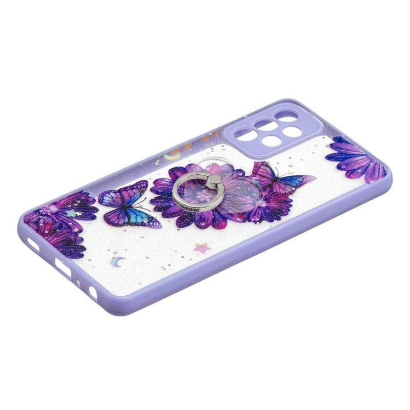 Cover Samsung Galaxy A72 4G / A72 5G Lilla Blomster Og Sommerfugle Med Ring