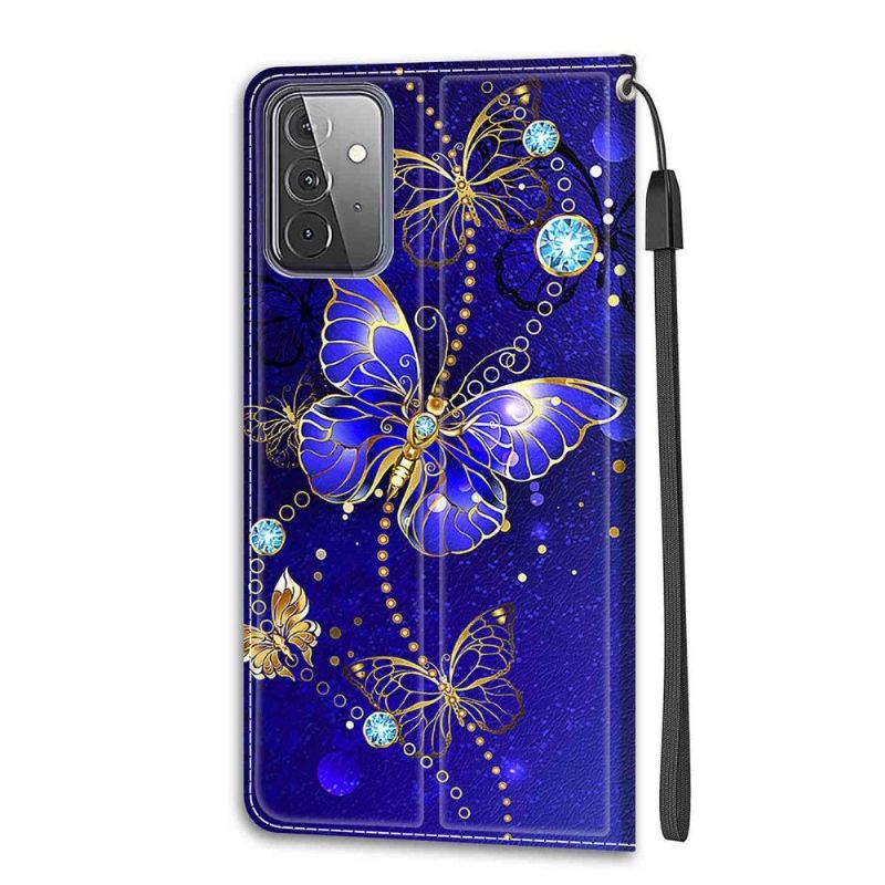 Læder Cover Samsung Galaxy A72 4G / A72 5G Original Lilla Sommerfugl