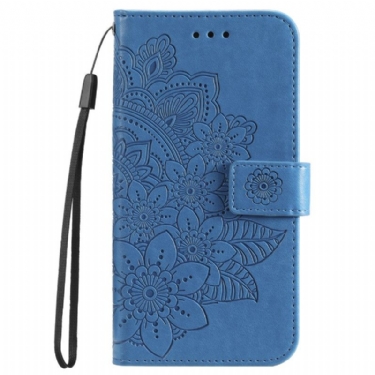 Læder Cover Xiaomi 14 Pro Telefon Etui Blomstermønster Med Rem