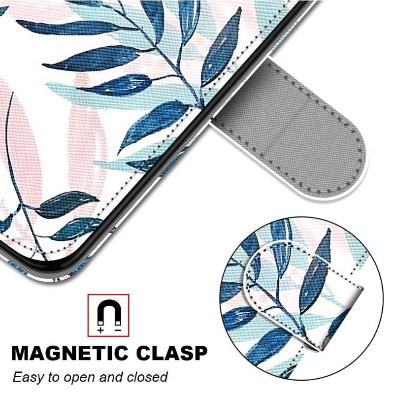 Flip Cover Samsung Galaxy M53 5G Hemming Grønne Og Lyserøde Blade