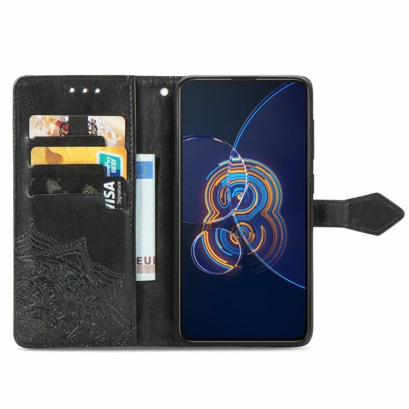 Flip Cover Asus Zenfone 8 Flip Anti-fald Læder Cover Mandala Relief I Kunstlæder