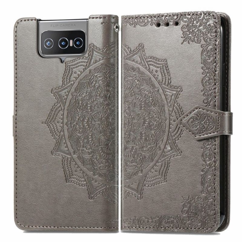 Flip Cover Asus Zenfone 8 Flip Anti-fald Læder Cover Mandala Relief I Kunstlæder