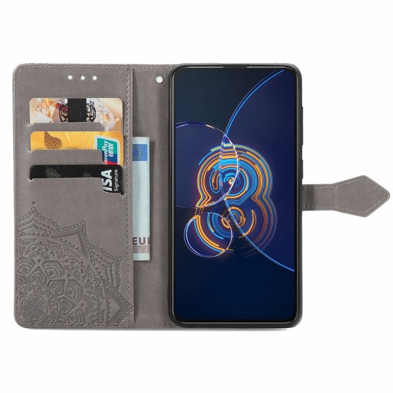 Flip Cover Asus Zenfone 8 Flip Anti-fald Læder Cover Mandala Relief I Kunstlæder