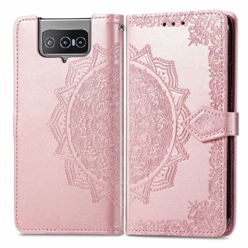 Flip Cover Asus Zenfone 8 Flip Anti-fald Læder Cover Mandala Relief I Kunstlæder