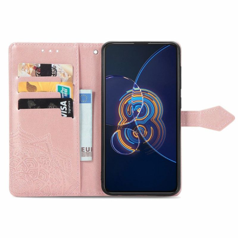 Flip Cover Asus Zenfone 8 Flip Anti-fald Læder Cover Mandala Relief I Kunstlæder