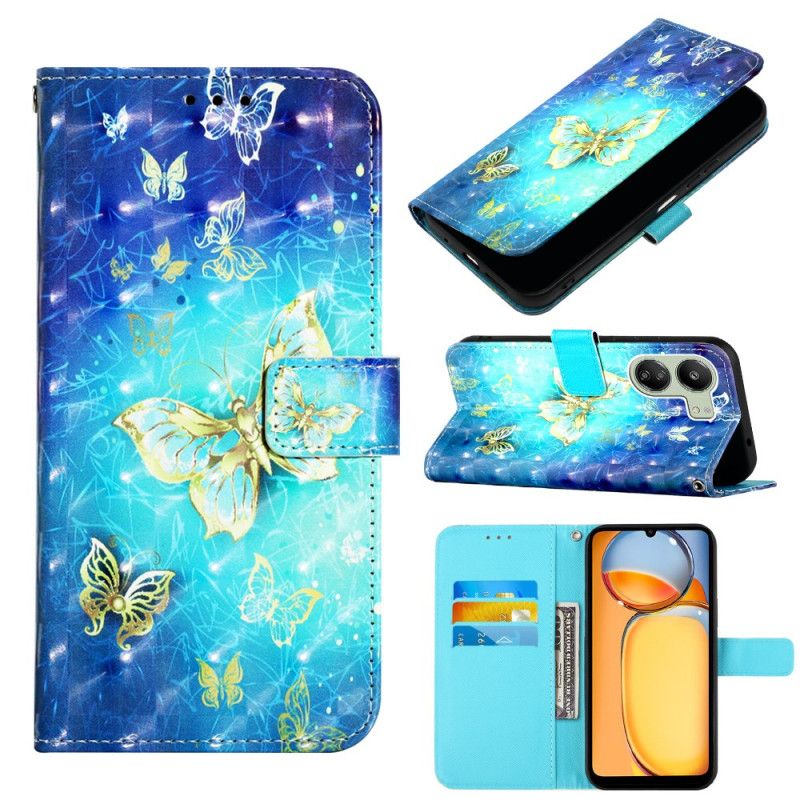 Flip Cover Poco C65 3d Gyldne Sommerfugle