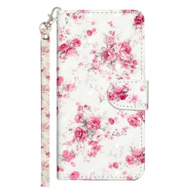 Flip Cover Poco C65 Lyserøde Blomster Med Rem