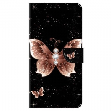 Flip Cover Poco C65 Pink Diamond Sommerfugle