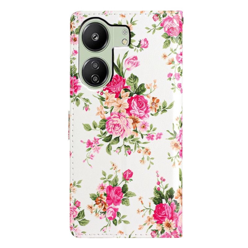 Flip Cover Poco C65 Røde Blomster Med Rem