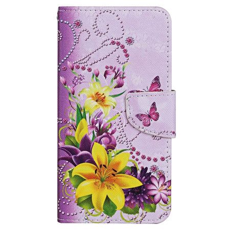 Flip Cover Til Poco C65 Gule Blomster Og Sommerfugle Med Rem