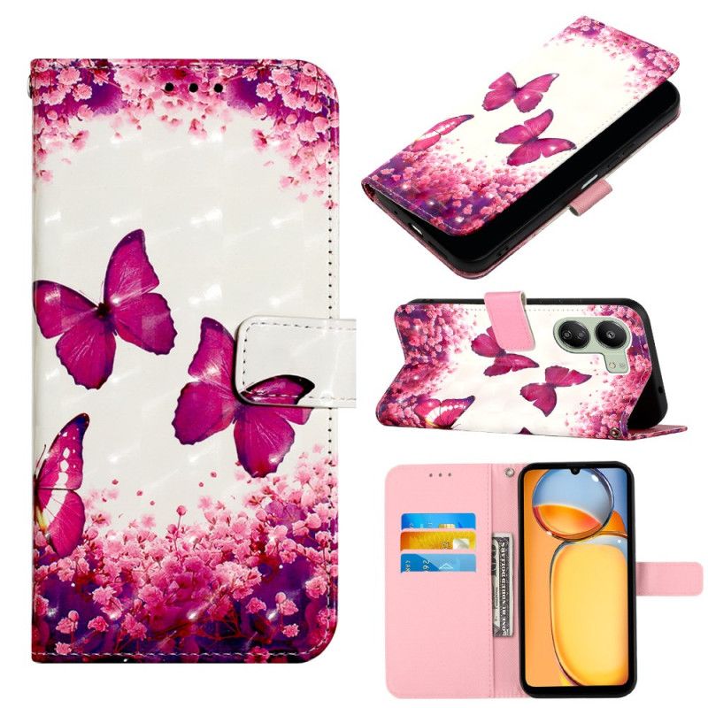 Flip Cover Til Poco C65 Pink Sommerfugle