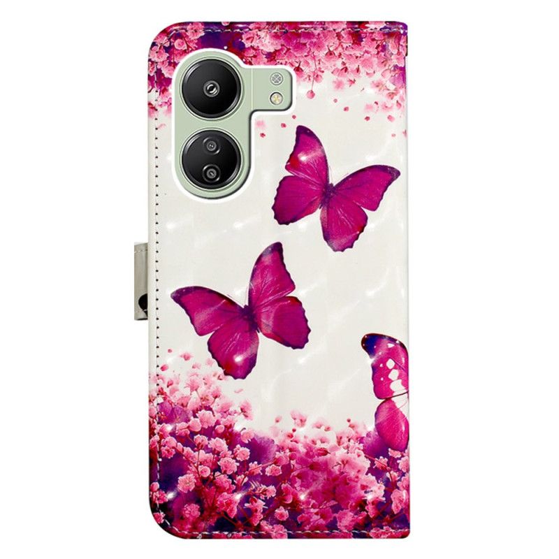 Flip Cover Til Poco C65 Pink Sommerfugle