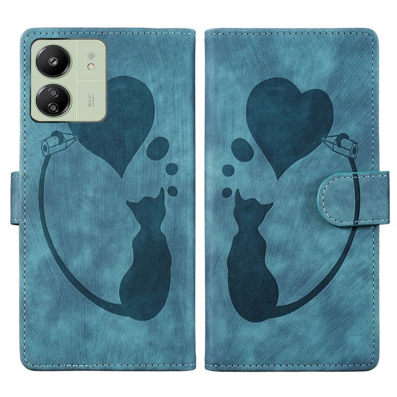 Læder Cover Poco C65 Telefon Etui Cat Footprint