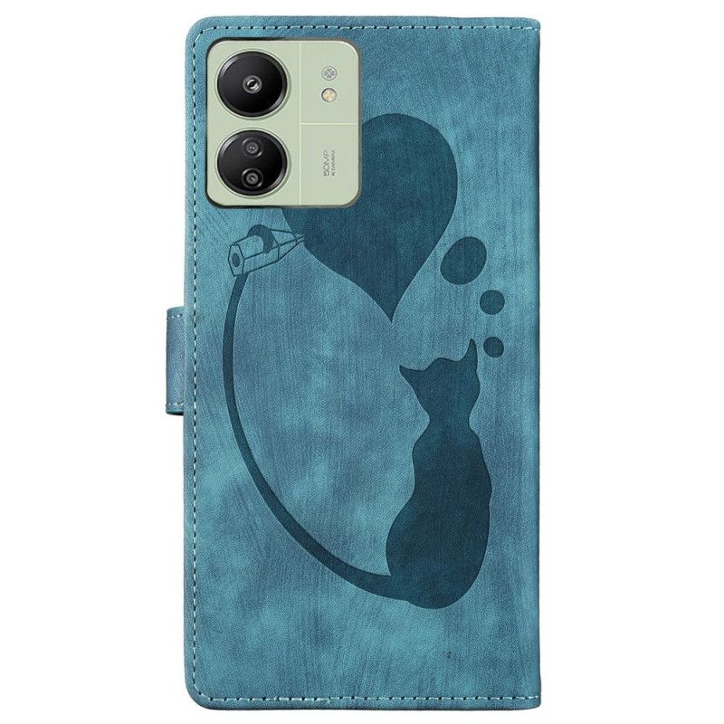 Læder Cover Poco C65 Telefon Etui Cat Footprint